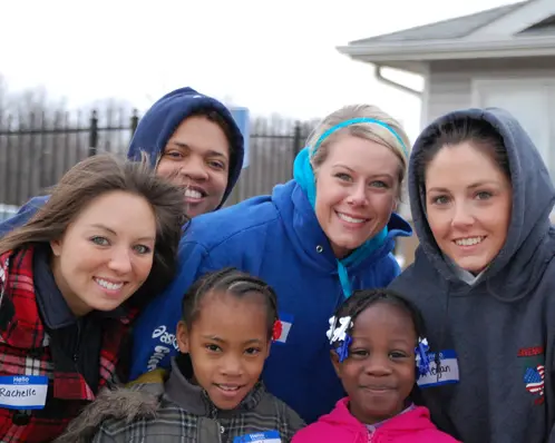 Volunteers helping during a community activity.